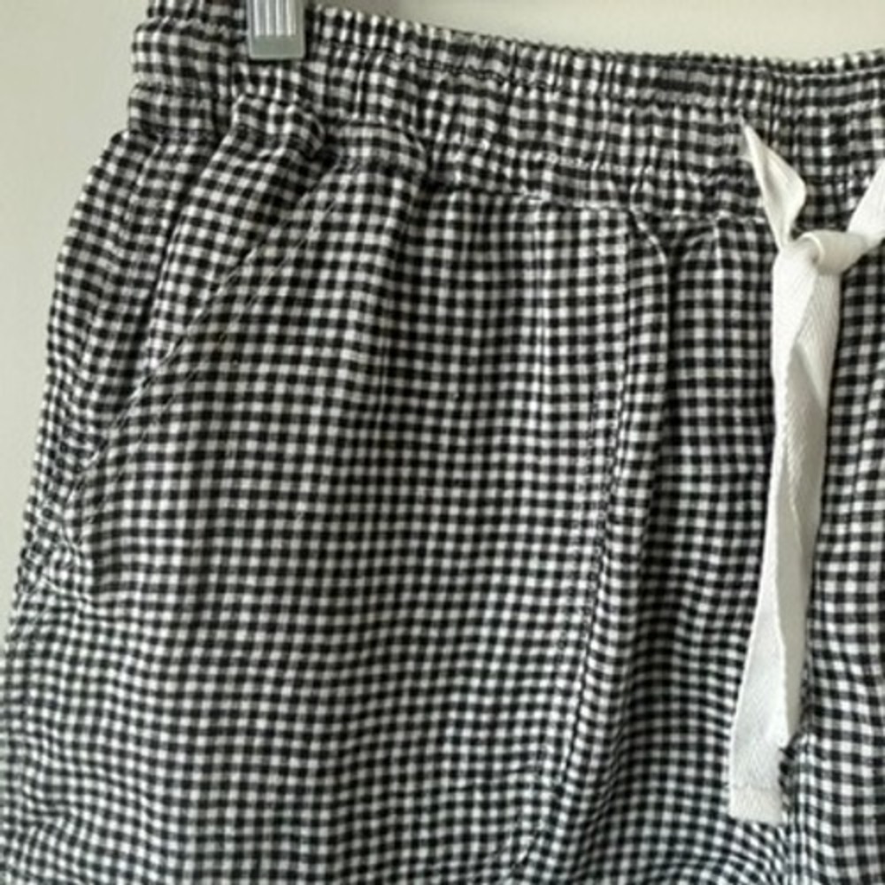 Quince 100% european linen shorts Gingham Black White Drawstring Elastic Waist - Picture 4 of 8